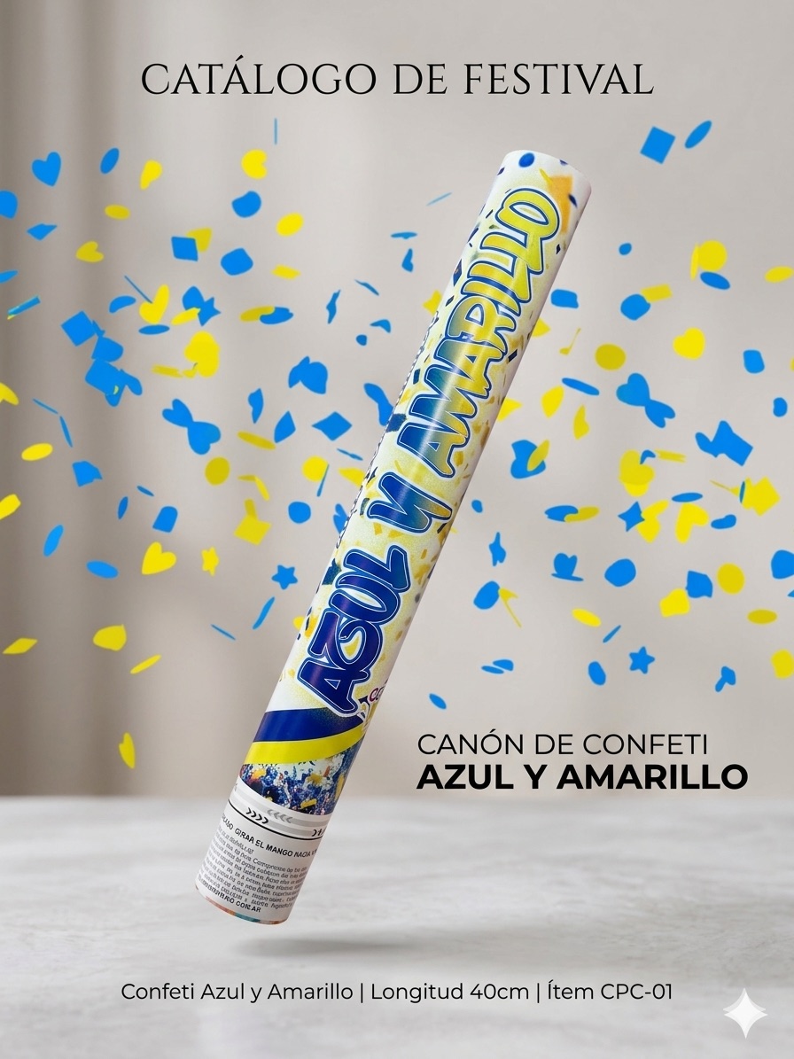 Cañón de confeti azul y amarillo