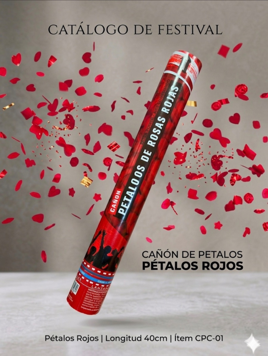 Cañón de confeti pétalos rojos